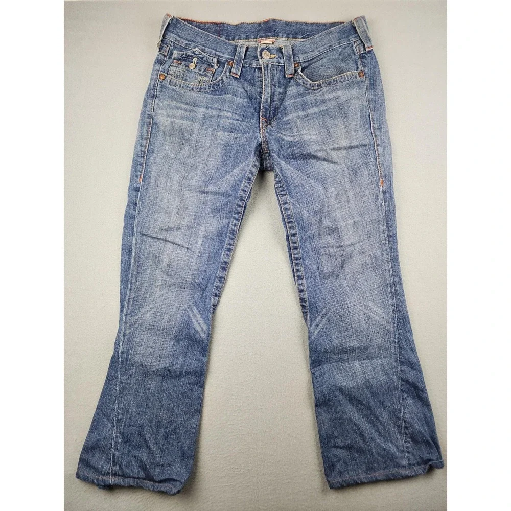 True Religion Joey Jeans Mens 34x29 Medium Wash Blue Bootcut USA Denim READ